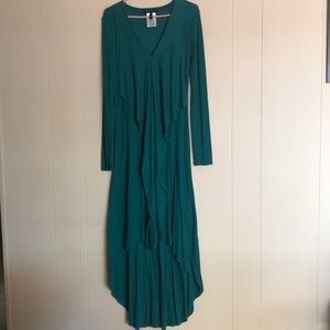 BCBG teal long high-low dress